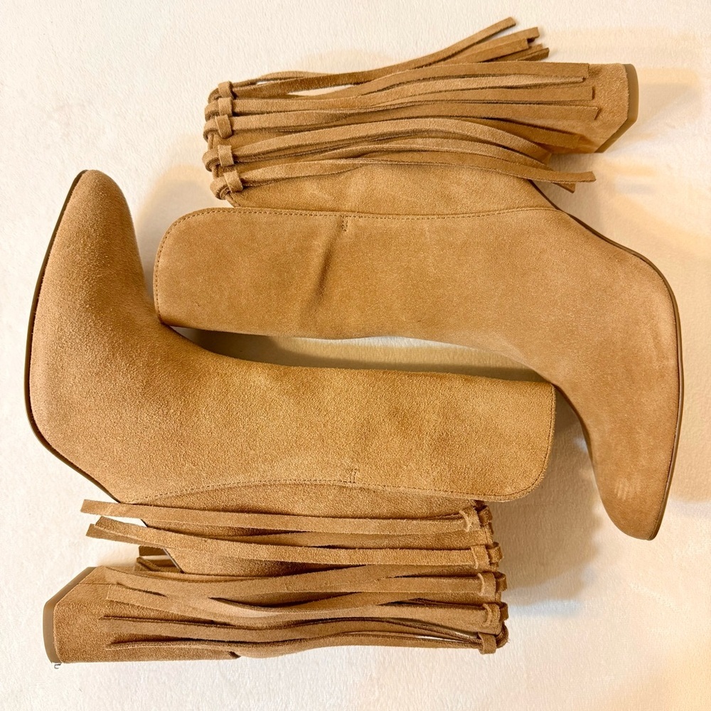 Anthropologie Cecelia New York Brackett Fringe Boots in Taupe Suede Size 9 - Picture 6 of 12